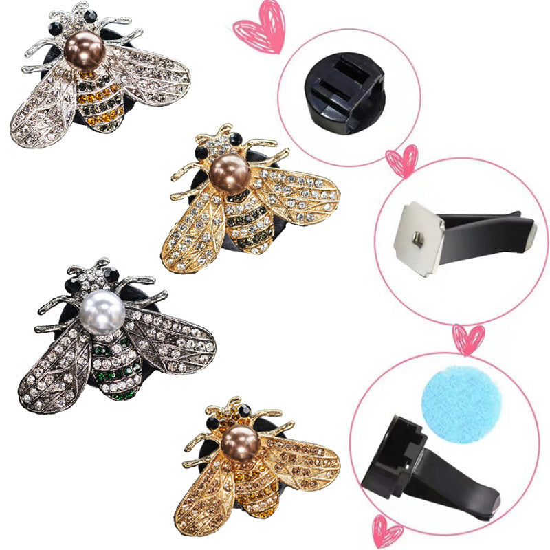 Cute Bee Car Air Freshener Clip with Pearl & Rhinestones