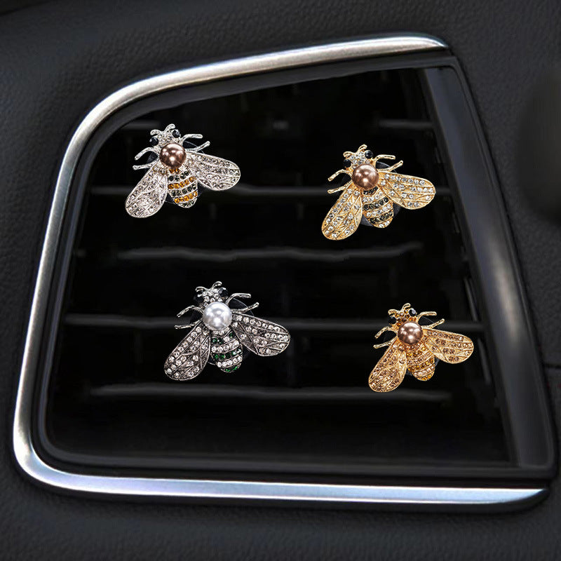 Cute Bee Car Air Freshener Clip with Pearl & Rhinestones