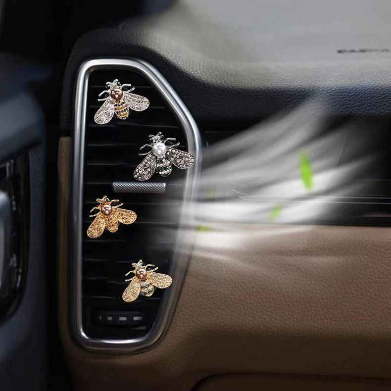 Cute Bee Car Air Freshener Clip with Pearl & Rhinestones