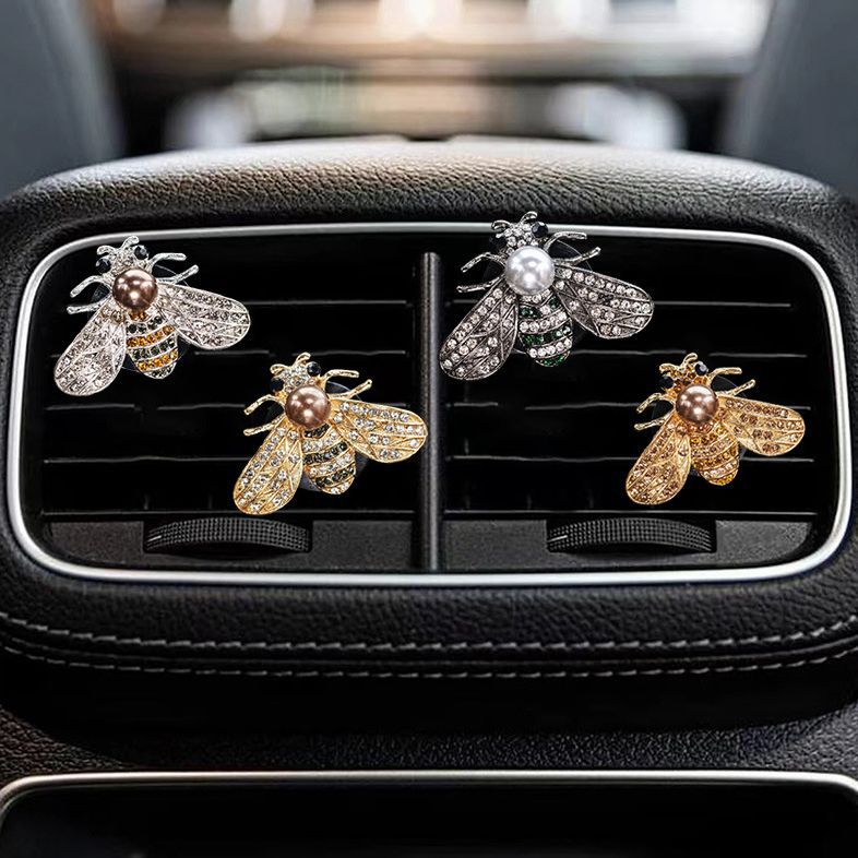 Cute Bee Car Air Freshener Clip with Pearl & Rhinestones