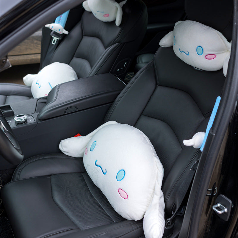 Cute Cartoon White Dog Car Neck Pillow and Seat Belt Cover