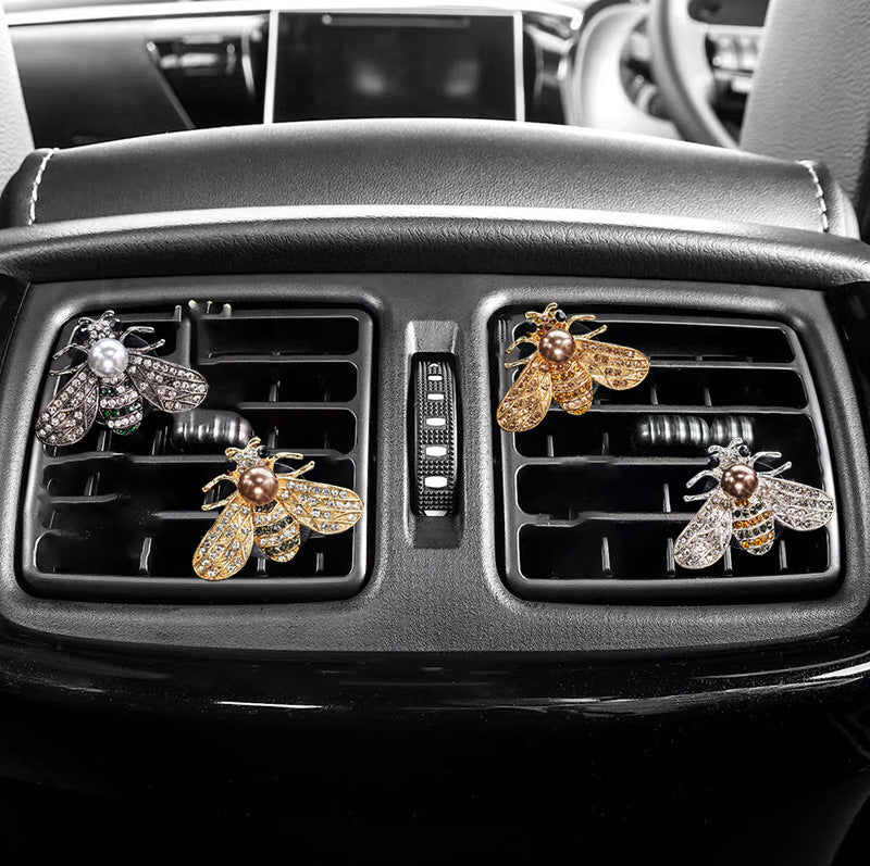 Cute Bee Car Air Freshener Clip with Pearl & Rhinestones