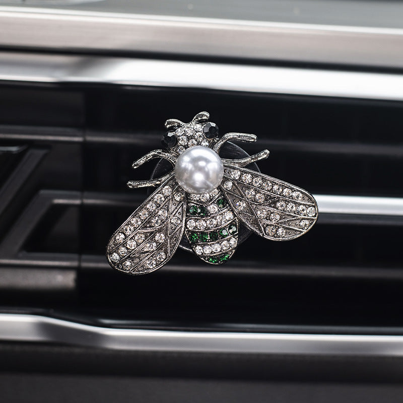 Cute Bee Car Air Freshener Clip with Pearl & Rhinestones